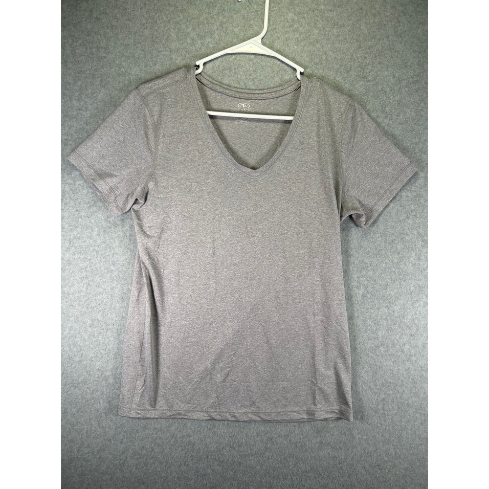 Athletic Works Womens Gray DriWorks V-Neck Short Sleeve Active T-Shirt S 4-6